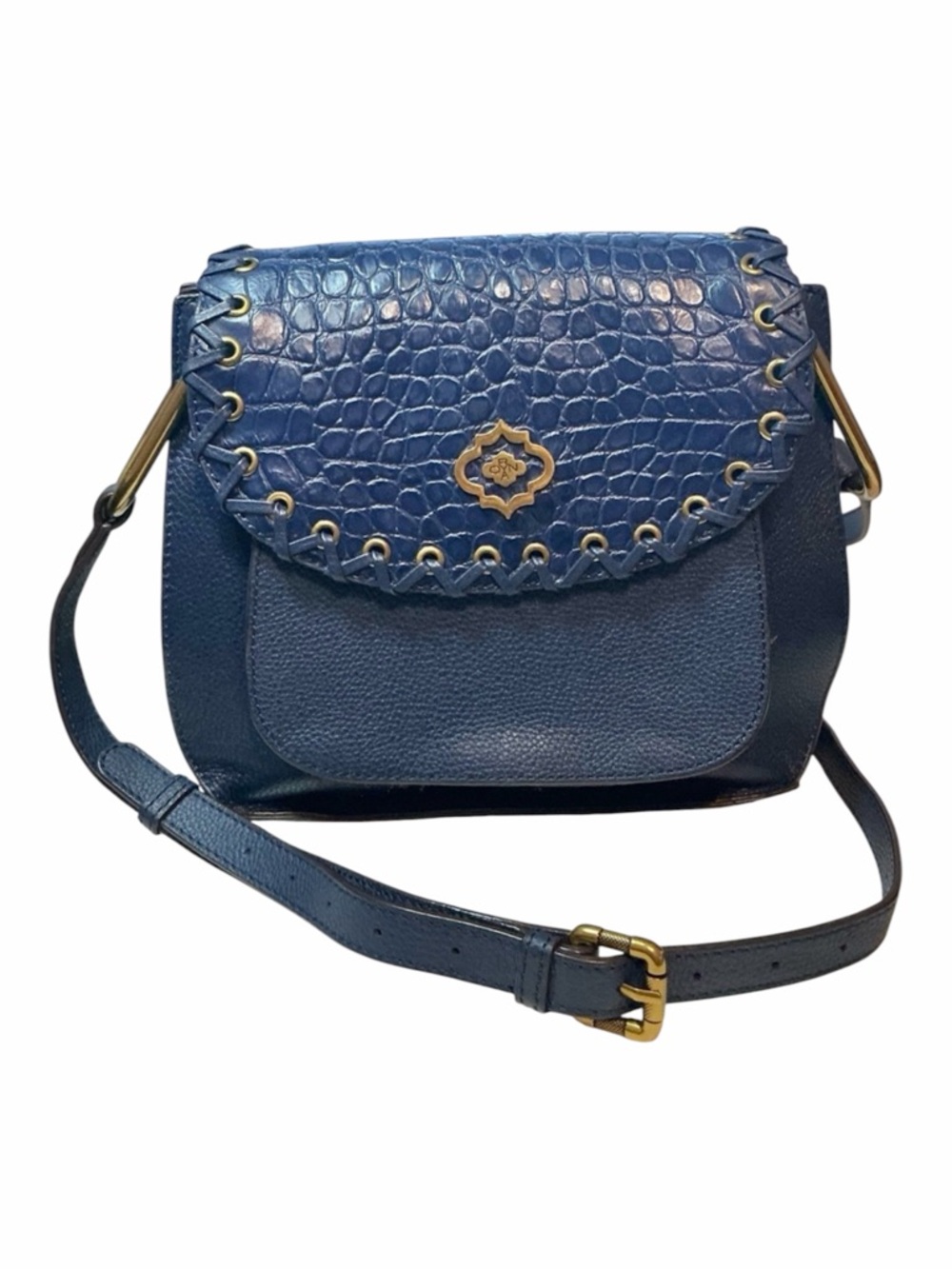 orYANY Boho Blue Pebbled Leather & Croc Embossed Crossbody Bag NWOT Retail $398